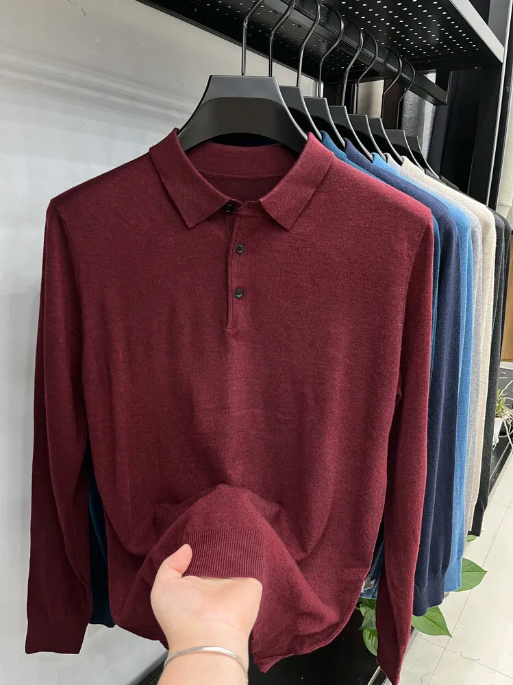 Men's Long Sleeve Fashion Casual Polo, Shirt Collar Pullover Sweater. Business Sweater T-shirt Golf Spring & Autumn Wool
