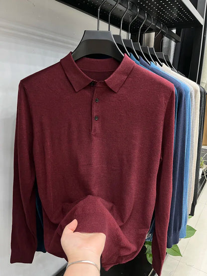 Men's Long Sleeve Fashion Casual Polo, Shirt Collar Pullover Sweater. Business Sweater T-shirt Golf Spring & Autumn Wool