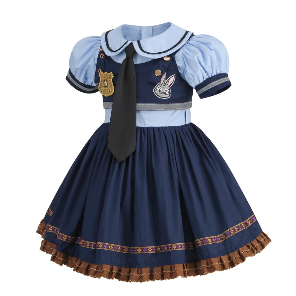 Judy Cosplay Costume Kids Carnival Party Dress Girls Tie Headdress Belt Socks Sets Police Role Play Movie Uniform Birthday Gift