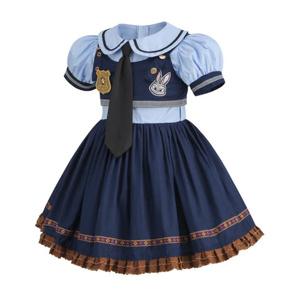 Judy Cosplay Costume Kids Carnival Party Dress Girls Tie Headdress Belt Socks Sets Police Role Play Movie Uniform Birthday Gift
