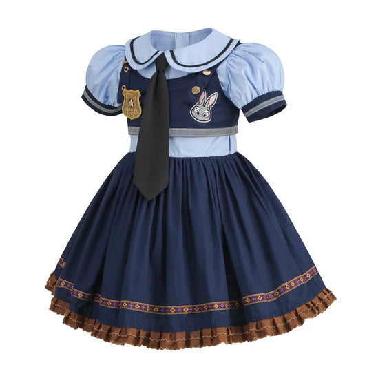 Judy Cosplay Costume Kids Carnival Party Dress Girls Tie Headdress Belt Socks Sets Police Role Play Movie Uniform Birthday Gift