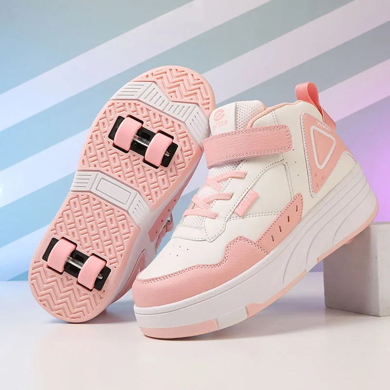 Kids Roller Skate Shoes Fashion Casual Sports Children 4-Wheels Sneakers for Boys and Girls Outdoor Running