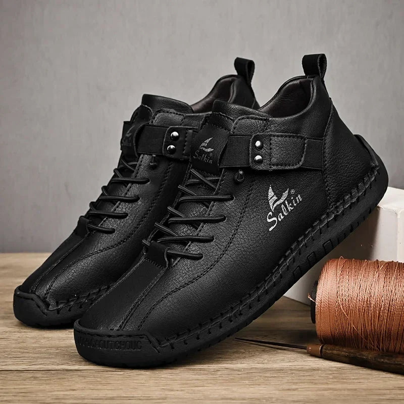 Handmade Leather Casual Men Shoes Design Sneakers Man Breathable Leather Shoes Men Ankle Boots Outdoor