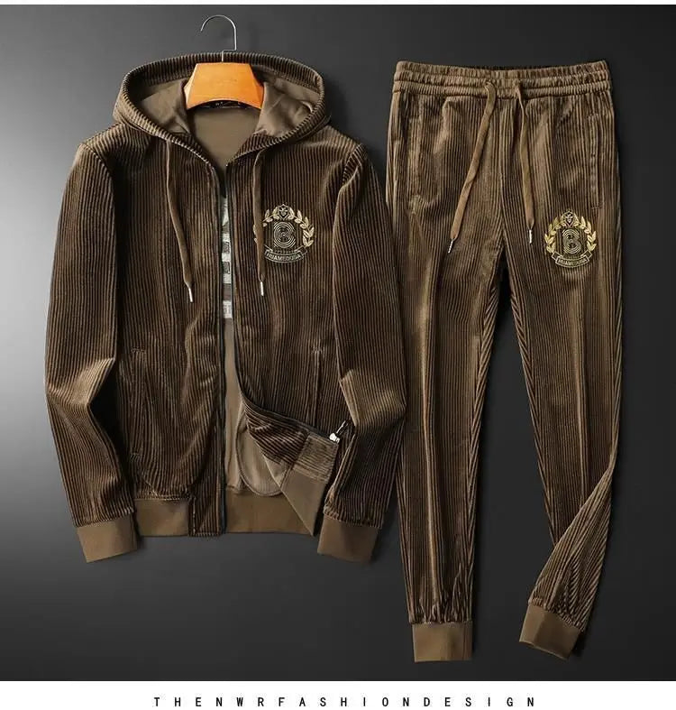 Hoodies For Men Autumn and Winter high quality Gold Velvet Thickened suit plus size Sports suit Two-piece Set pant sets