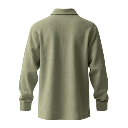 Linen shirt stand-up collar button-down men's loose casual breathable V-neck long-sleeved polo shirt