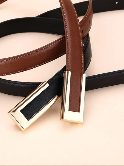 Genuine leather belt for women; cowhide fashion waist belt; versatile smooth buckle; 2025 dress decoration belt for