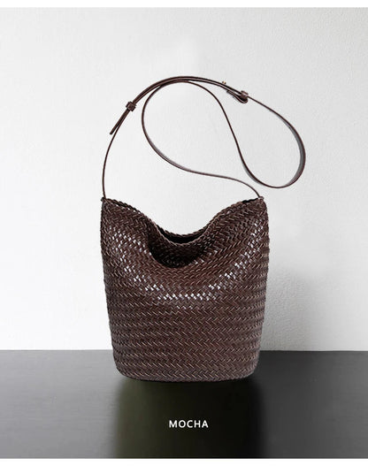 luxury woman handbagNew high end Hand-woven genuine leather women's bag large capacity shoulder tote bag underarm bag bucket bag