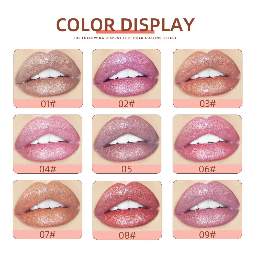 9Pcs/Sets Glitter Lip Glaze Liquid Lipstick Set Shine Lip Gloss Gift Box Natural Moisturizer Waterproof Lips Makeup