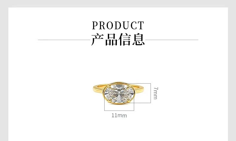 S925 Silver 7 * 11mm Elliptical White Zircon Ring Set with Classic Fashion Women's Jewelry