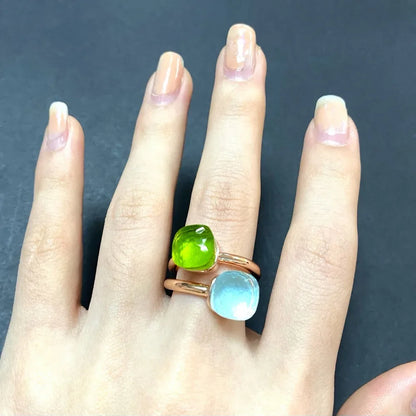 2Pcs/Set Fashion Stacked Candy Ring Women Mix Color Crystal Jewelry 30 Colors Trendy Gift for Valentine's Day