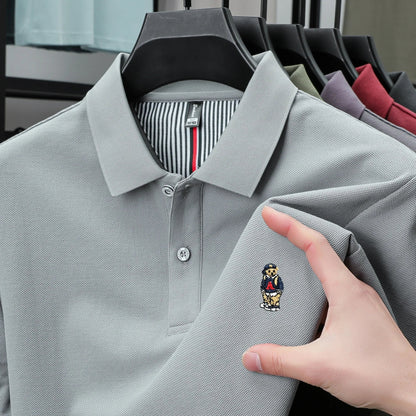 100% cotton high-quality short sleeve men's polo shirt fashion brand cute bear embroidery top Korean casual breathable T-shirt