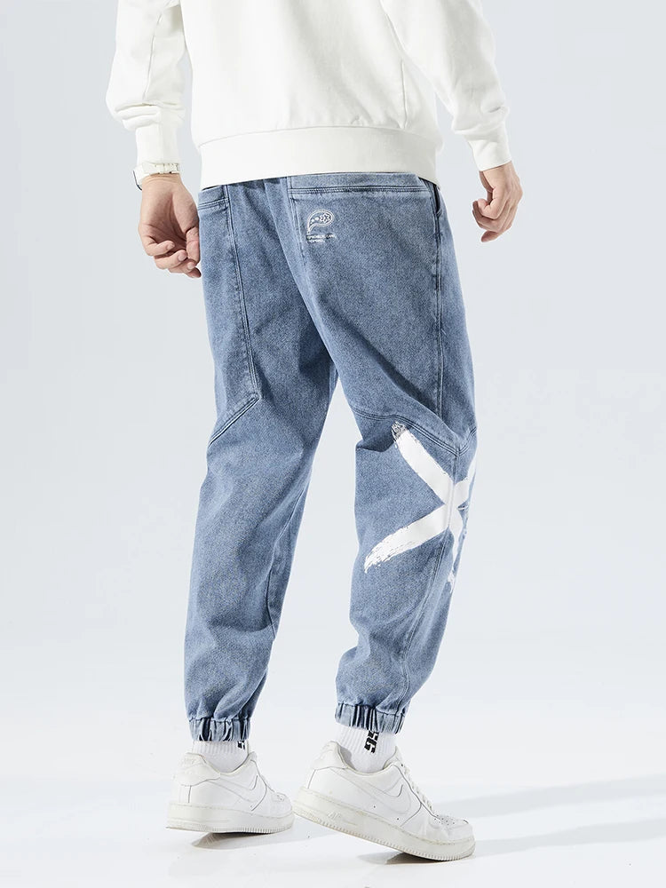 2026 New Summer Men's Jeans Denim Jogger Pants Streetwear Style Ankle-Length Baggy Jeans with Drawsting Waist Asian Size XL-6XL