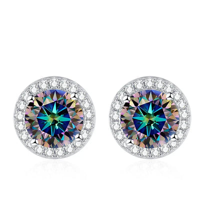 Moissanite Stud Earrings for Women 925 Sterling Silver Green Blue Pink Red Black Blue Sparkling Moissanite Studs Earring
