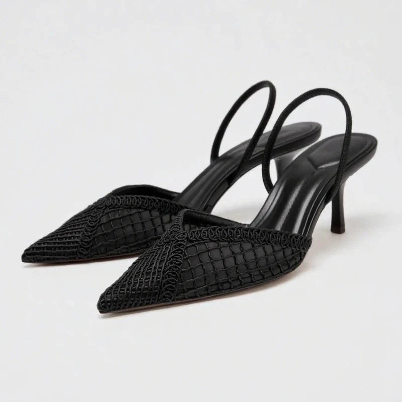 Mesh Woven Heeled Sandals Women Sexy Pointed Toe Back Strap Thin High Heels Comfortable Elegant Designer Shoes for Women Pumps