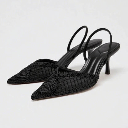 Mesh Woven Heeled Sandals Women Sexy Pointed Toe Back Strap Thin High Heels Comfortable Elegant Designer Shoes for Women Pumps