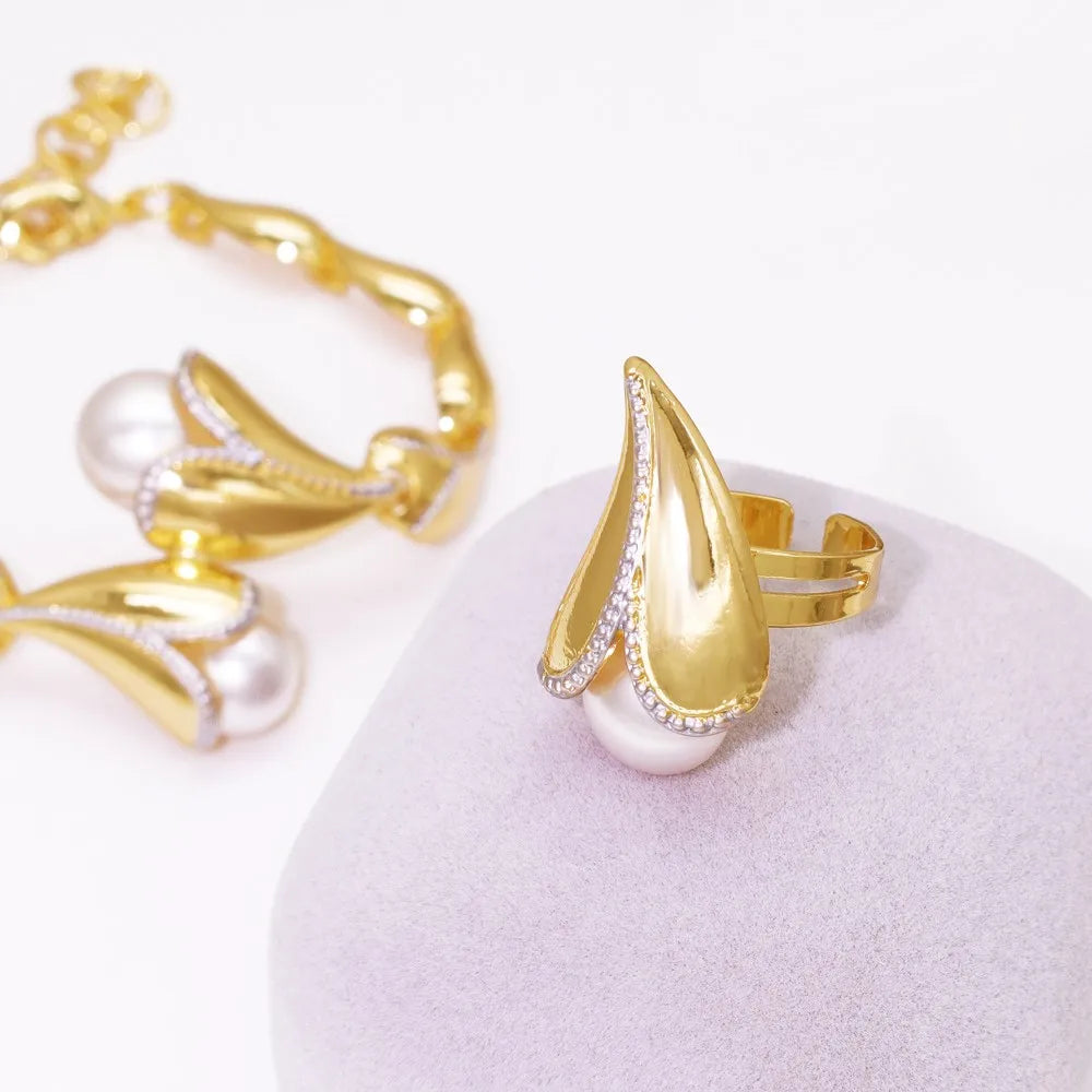 4Pcs Freshwater Pearl Jewelry Set Unique Italy 18K Gold Plated Water Drop Jewellery For Women Wedding Gift 2025 New