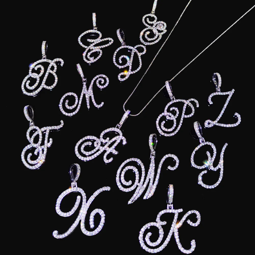 A-Z Cursive Initial Letter Name Pendant Necklace For Women Simple Rope Chain Letter Necklace Fashion Jewelry Gift