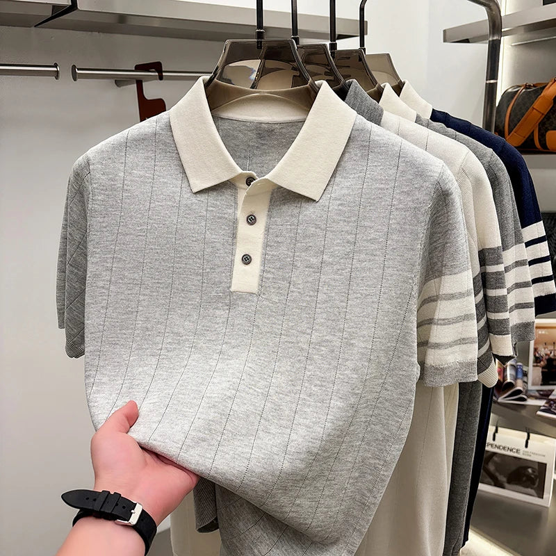 2026 Men's Short Sleeved Polo Shirt with High-end Feel, Summer Thin Design, Knitted Collar, Linen T-shirt As Base