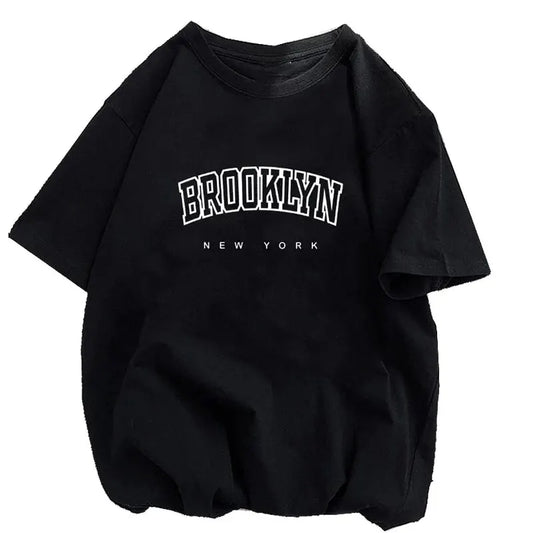 Women's Casual Sports T-shirt Top Brooklyn New York Print Stretchy Round Neck Breathable Fabric Short Sleeve Fitness Tee Top