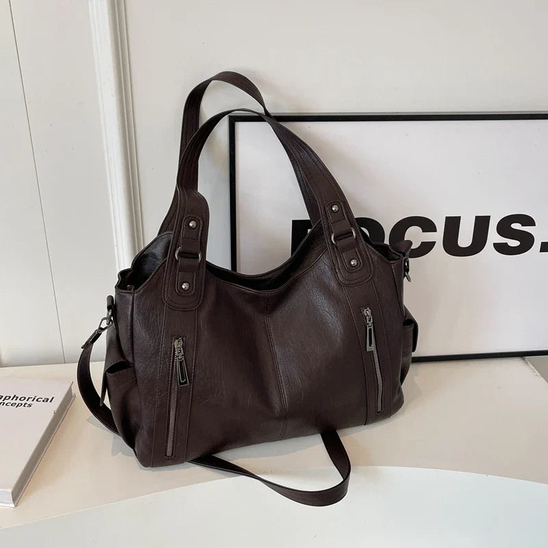 Daily Business Commuting Large Capacity Tote Hand Bags Soft Pu Leather Shoulder Bags for Women Zipper Women's Handbags Quality