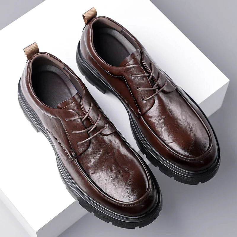 Men's Comfortable Genuine Leather British Thick-soled Business Leather Shoes for Spring 2025, New Lace-up Oxford Shoes