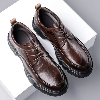 Men's Comfortable Genuine Leather British Thick-soled Business Leather Shoes for Spring 2025, New Lace-up Oxford Shoes