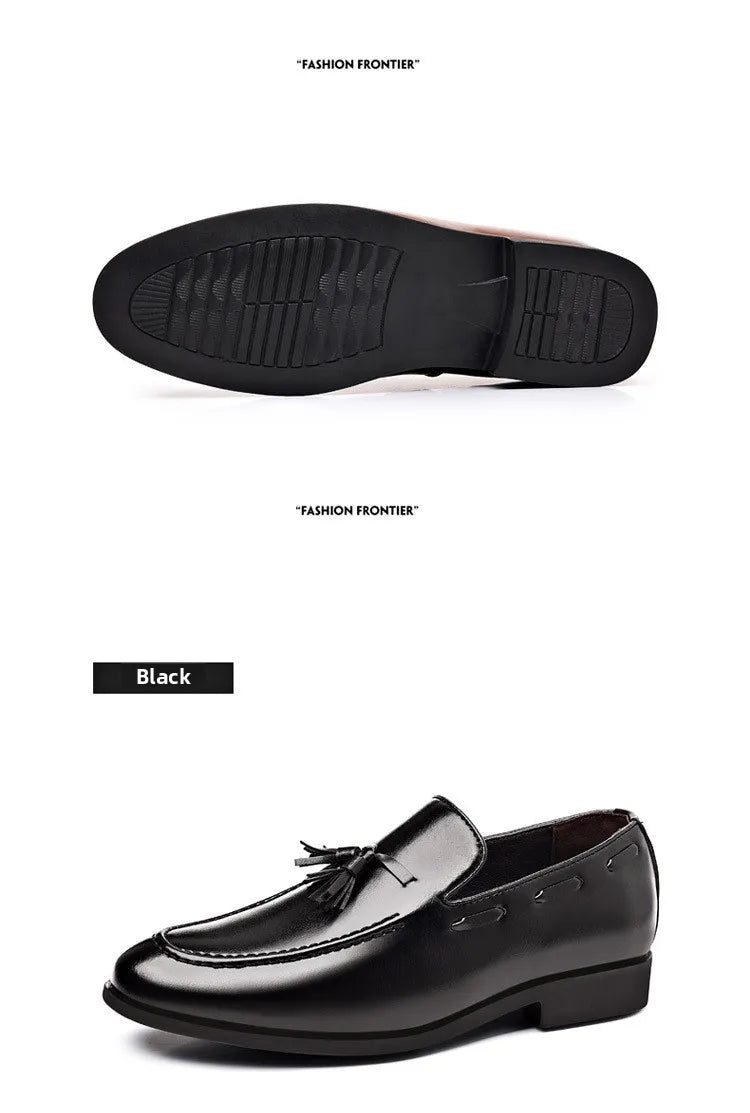 Summer New Large Size Men's Leather Shoes Business Formal Casual Wedding Knot Shoes round Toe Flat Heel Rubber Outsole