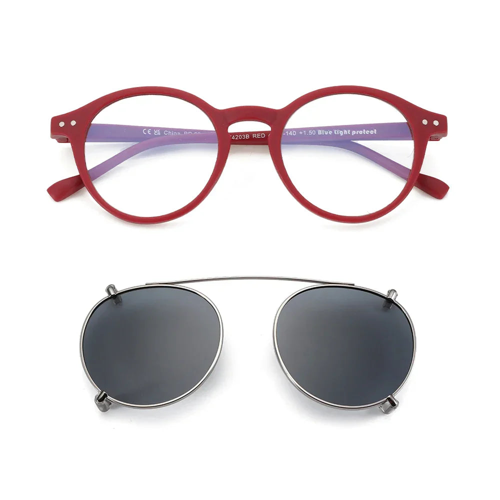Steampunk Style Glasses (Anti Blue Light Blocking Eyewear) + Clip Lenses（Polarized Sunglasses Clips）for Women Men