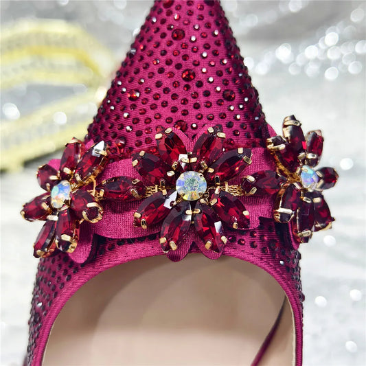 Newest Italian Pumps and Bag To Party INS Style Pointed-Toe Rhinestone Elegant High Heels Champagne Wedge for Women