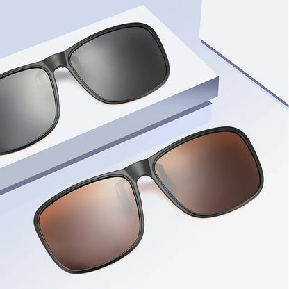 Clip Polarized Sunglasses Square Men Clip On Glasses Flip-up Frames Sunglasses Covers Blue Night Vision Color Lens 2025
