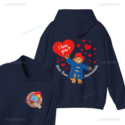 Moletom com Capuz Unissex com Estampa de Urso Paddington Fofo em Londres Novo, Moletom com Capuz Oversized, Primavera