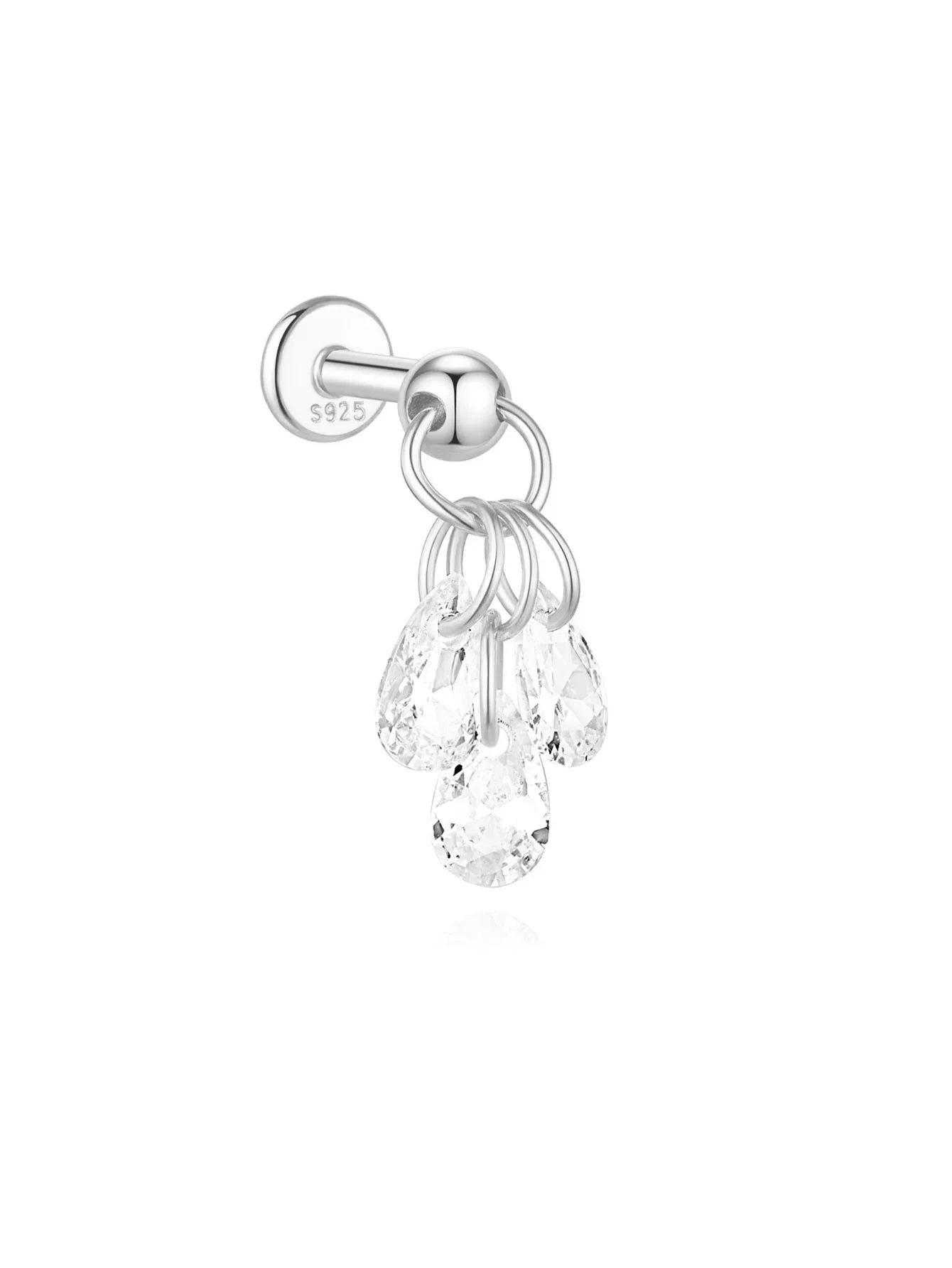 1PC Four Pointed Star Moon Tassel Lotus Cartilage Spiral Puncture 925 Sterling Silver Stud Earring For Women Ins Earring