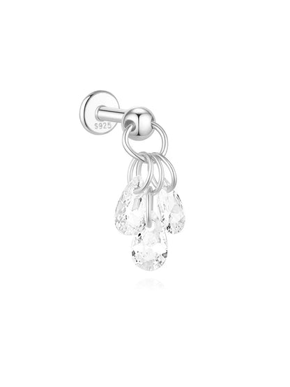 1PC Four Pointed Star Moon Tassel Lotus Cartilage Spiral Puncture 925 Sterling Silver Stud Earring For Women Ins Earring