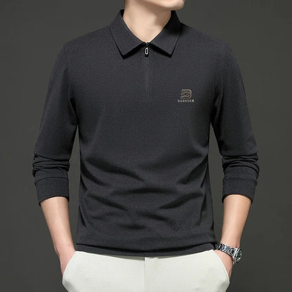 High Quality Polo Shirtspring and Autumn Long Sleeved Men's T-shirt Printed Pattern New Business Casual Solid Color Loos T-shirt