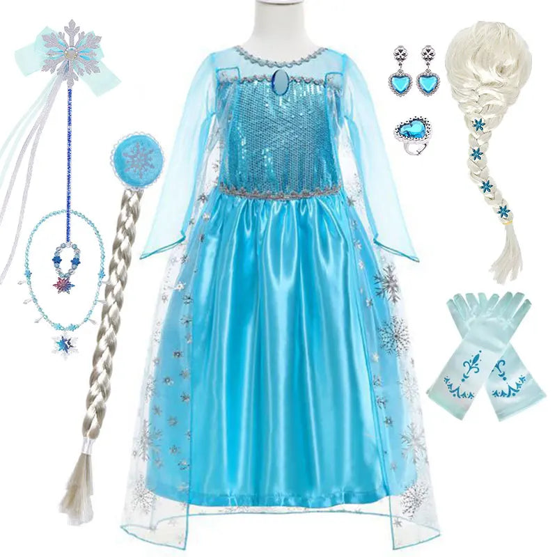 Snow Queen Princess Dress for Toddler Girl Elsa Festival Carnival Fancy Kid Birthday Party Clothing Lovely Halloween Cosplay