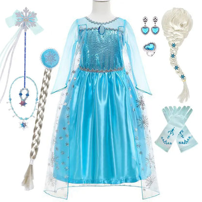 Snow Queen Princess Dress for Toddler Girl Elsa Festival Carnival Fancy Kid Birthday Party Clothing Lovely Halloween Cosplay