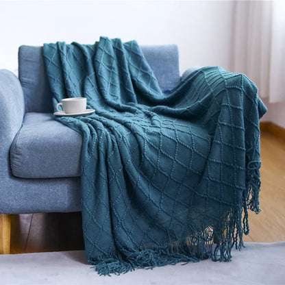 Khaki Gift Knitted Blanket with Tassels Chunky Vintage Luxury Farmhouse Throw Bedspread Oversized Blanket Cover Manta Para Sofá