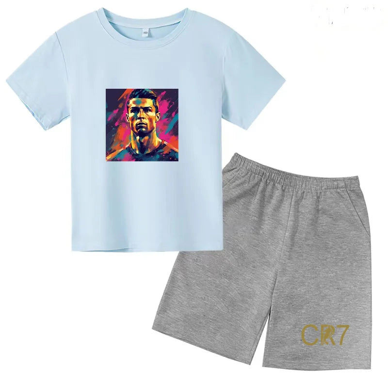 Summer Kids Ball Wear Creative Pattern Football Set T-shirt + Shorts Boys Girls 3-13 Years Old Sports Quick Drying T-shirt Set