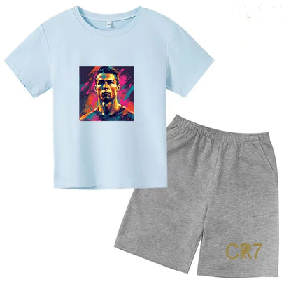 Summer Kids Ball Wear Creative Pattern Football Set T-shirt + Shorts Boys Girls 3-13 Years Old Sports Quick Drying T-shirt Set