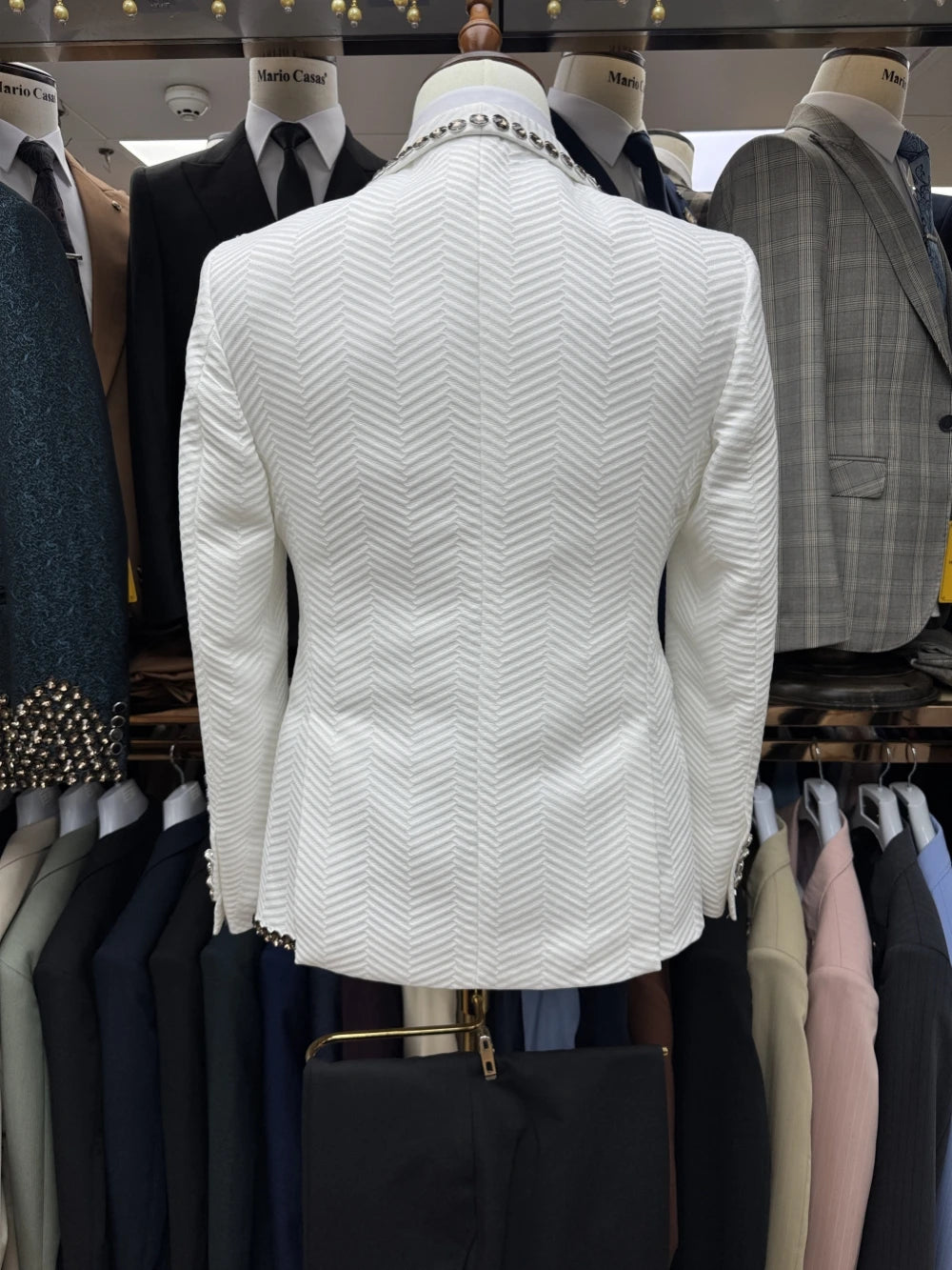 Jacquard Men's Luxurious Crystal 3Pieces Jacket With Vest Pants Wedding Groom Sets Newest Stylish Shawl Lapel Suits Dancing Wear