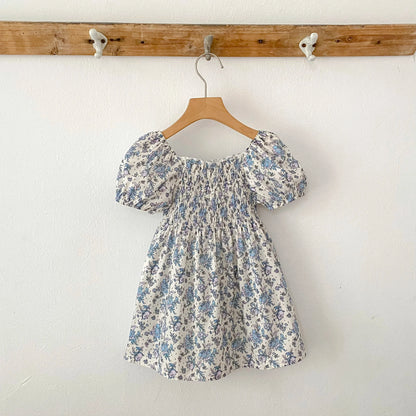 1-6Yrs Casual Summer Kids Girls Dress Floral Kids Clothes Ruffled Collar Purple Baby Girl Princess Dress New Flower Girl Dresses