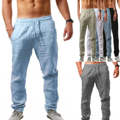 Men's cotton and linen pants, men's autumn new casual breathable solid color linen pants, fitness streetwear s-5XL