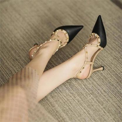 2024 Summer New Designer New Ankle Strap Sandals for Women Party Elegant Rivet Pointed Stiletto Sexy High Heel Women Shoes