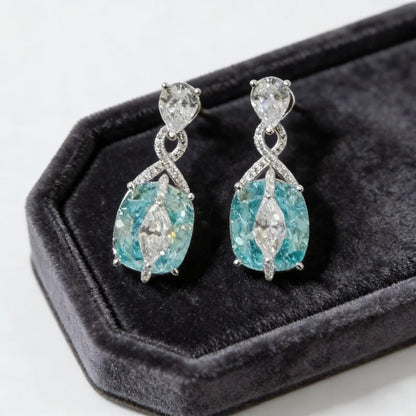 925 Sterling Silver Gold Plated Synthetic Gemstone Light Blue Paraiba Shiny Earrings for Ladies