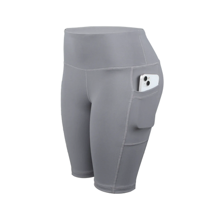 Women Solid Yoga Shorts with 3 Pockets High Waist Butt Lifting Workout Tights Gym Elastic Cycling Shorts Activewear