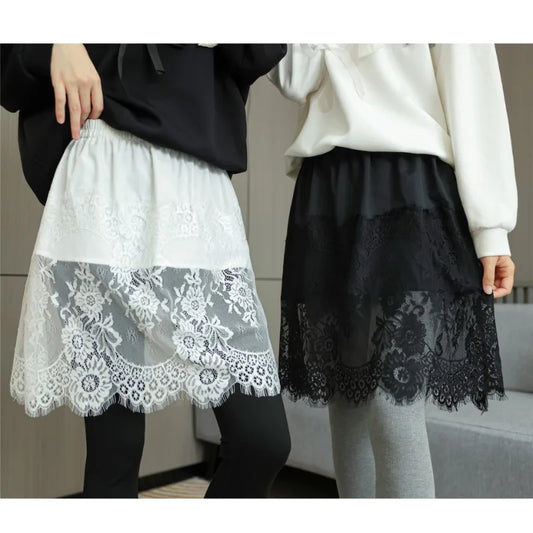 Women Lace Floral False Hem Layering Fake Top Lower Skirt Half Shirt Blouse Skirt Extenders Skirt Fake Hem