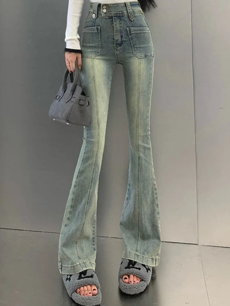 Hong Kong Style Denim Bell Bottom Pants