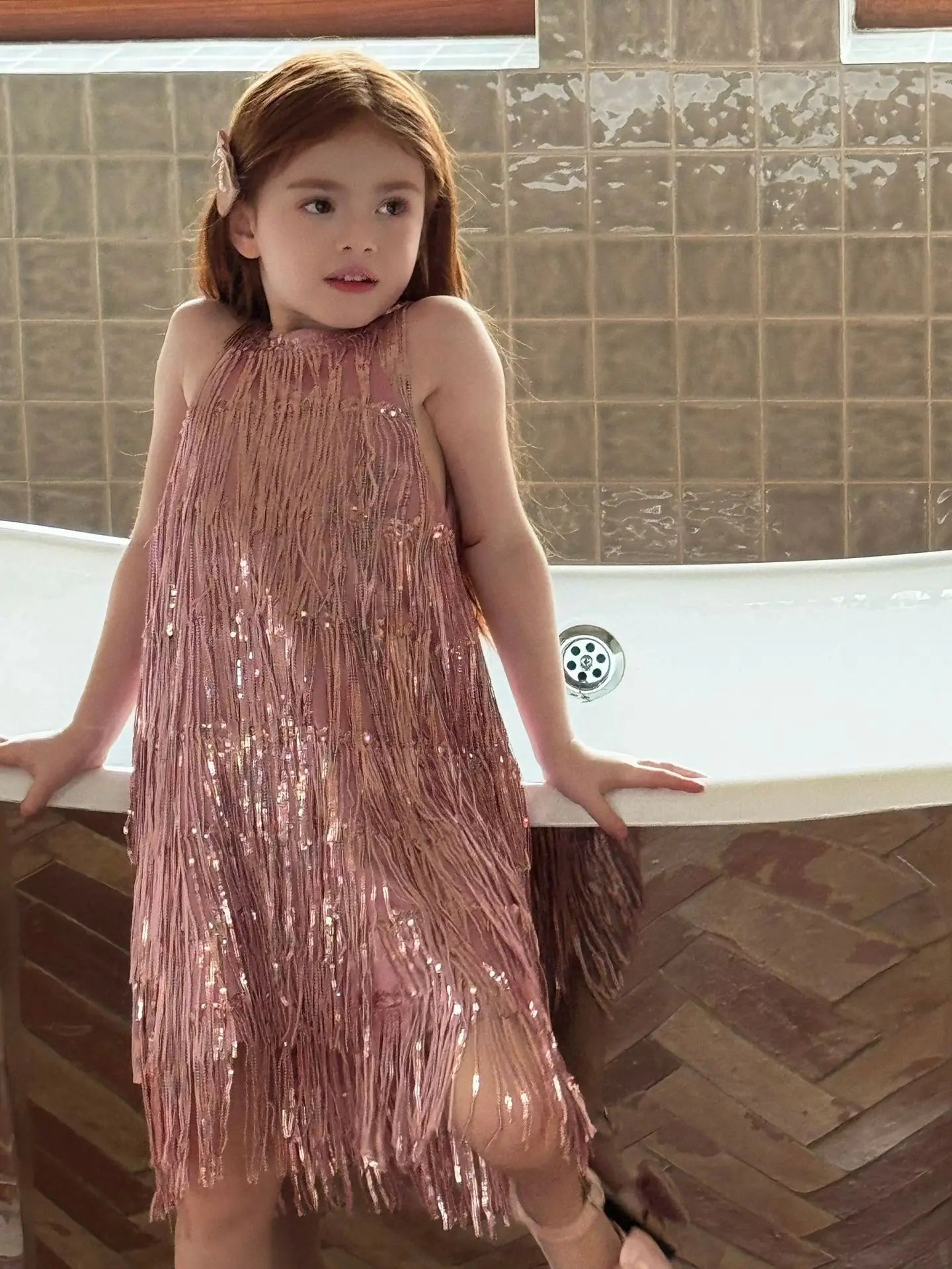 Vestido Infantil Meninas 2025 Verão Novo Moda Infantil Vestido de Borla Brilhante de Luxo Vestido de Aniversário para Meninas