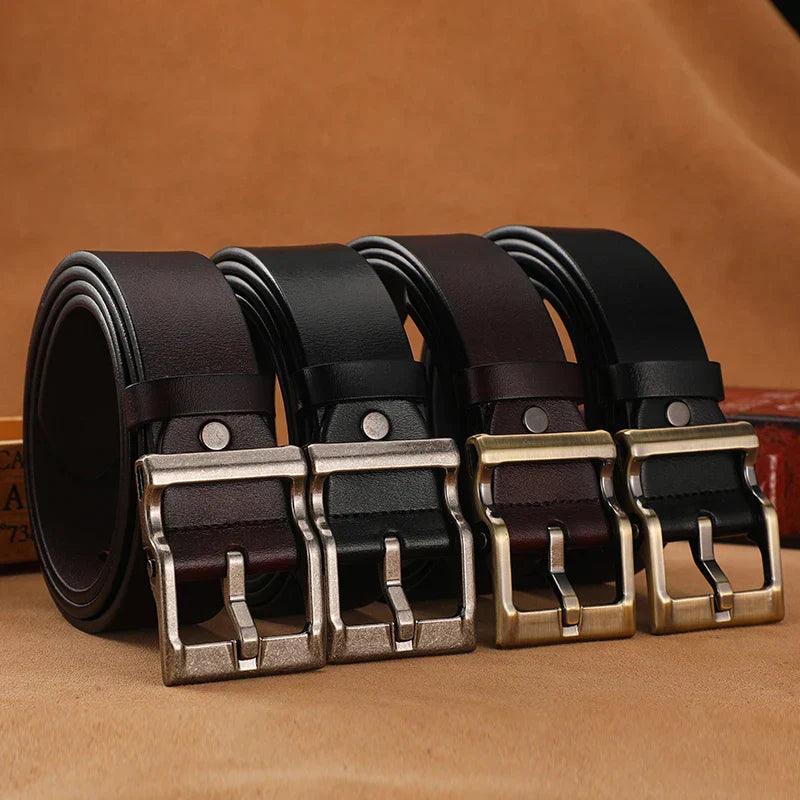 3.8cm Wide Men's Belt 110cm 120cm 130cm High-Quality Leather Belt Men's Retro Pure Cowhide Alloy Pin Buckle Jeans Men's Belt
