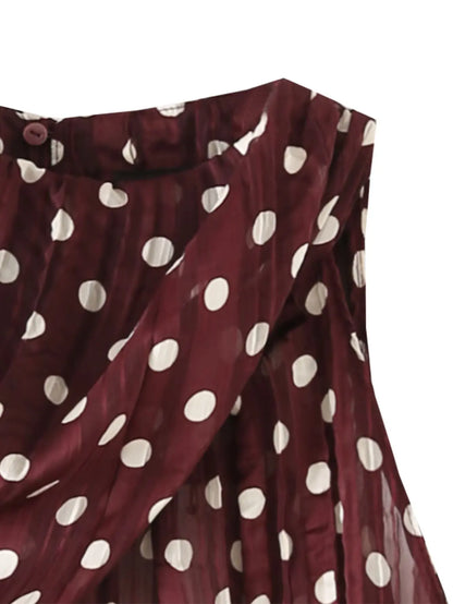 Chic Summer Elegant Brown Woman Blouse Polka Dot Fashion 2026 O-Neck Vintage Sleeveless Shirt Teacher Loose Mujer Vest
